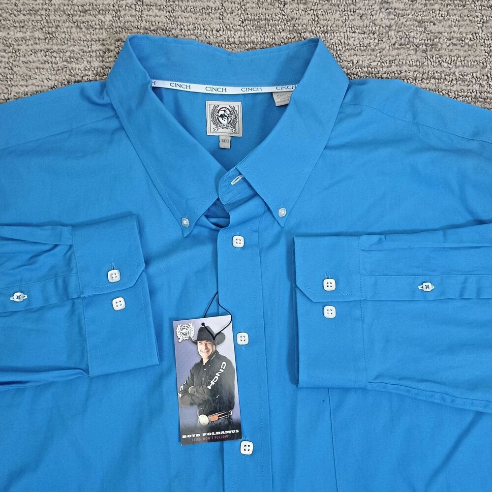 New Cinch Western Shirt Mens 3xl Long Sleeve Button Down Solid Blue Rodeo Shirt